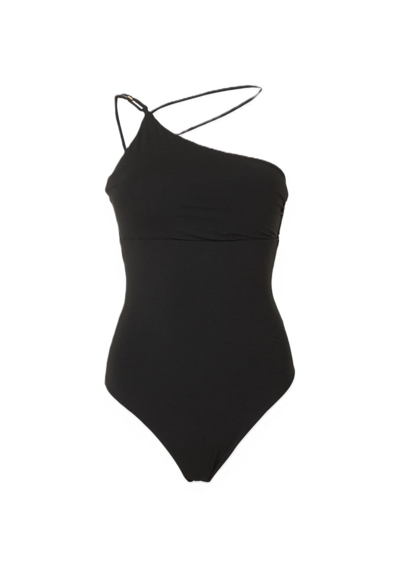 Max Mara Asymmetrical One-Shoulder Black Swimsuit With Metallic Accents