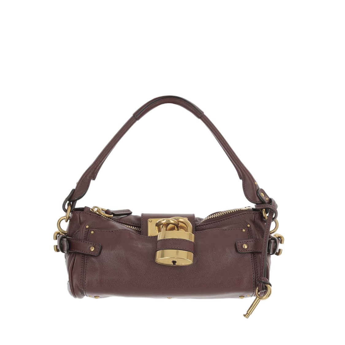 Chloé Cylindrical Dark Brown Leather Handbag With Removable Strap And Padlock Detail