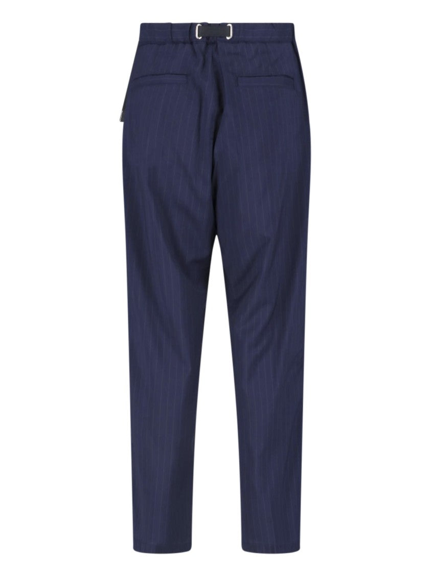 White Sand Blue Pinstripe Straight-Leg Wool Trousers