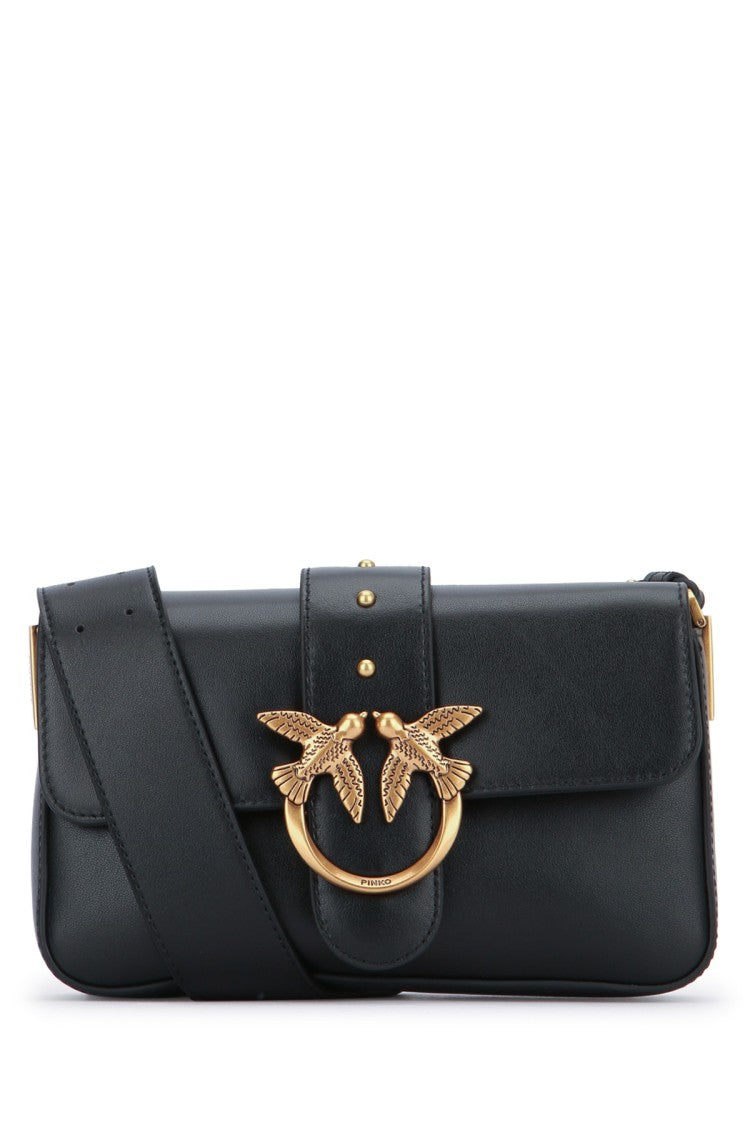 Pinko Structured Black Shoulder Bag With Gold-Tone Clasp