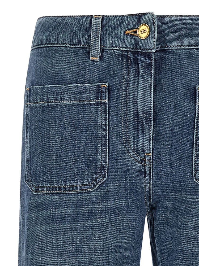 Elisabetta Franchi Mid-Rise Monogram Straight-Leg Jeans