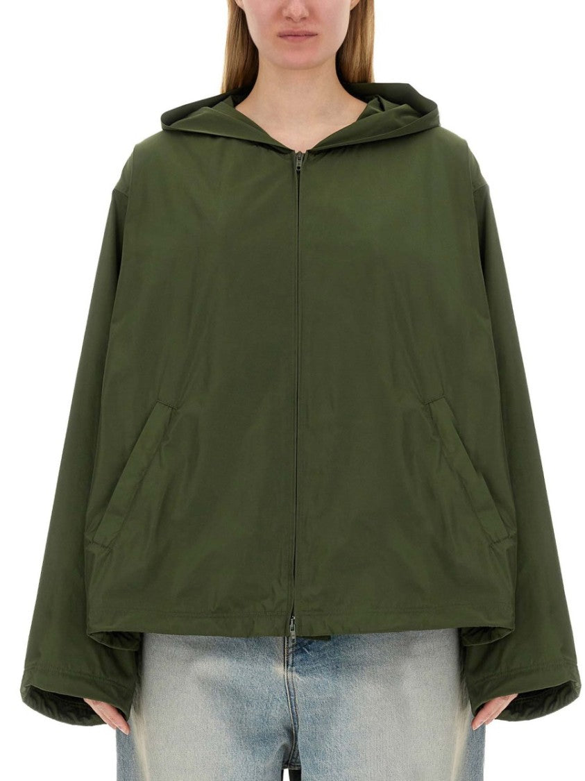Balenciaga Structured Neutrals Hooded Jacket With Front Zipper Closure