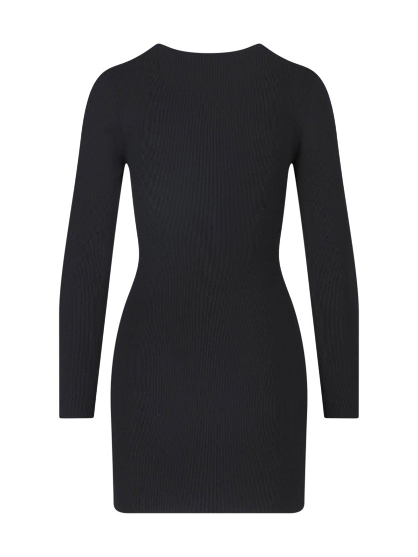 Alexander Wang Fitted Black Mini Dress With Round Neckline And Front Logo Detail