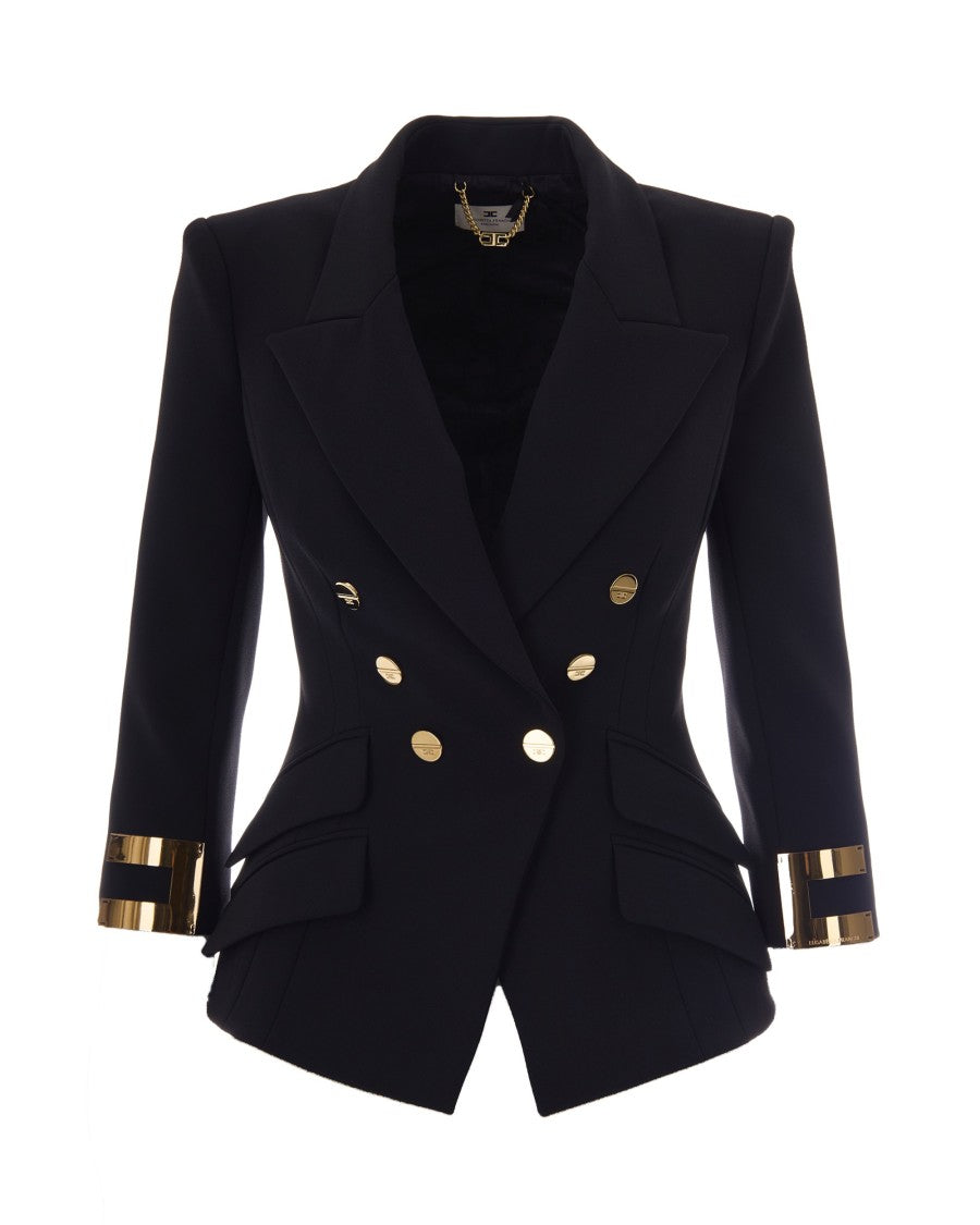 Elisabetta Franchi Black Logo Gioiello Polyester Blazer