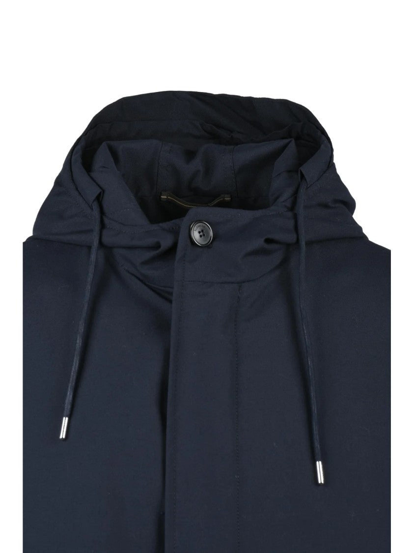 Slowear By Montedoro Minimalist Navy Blue Bomber Coat With Adjustable Hem