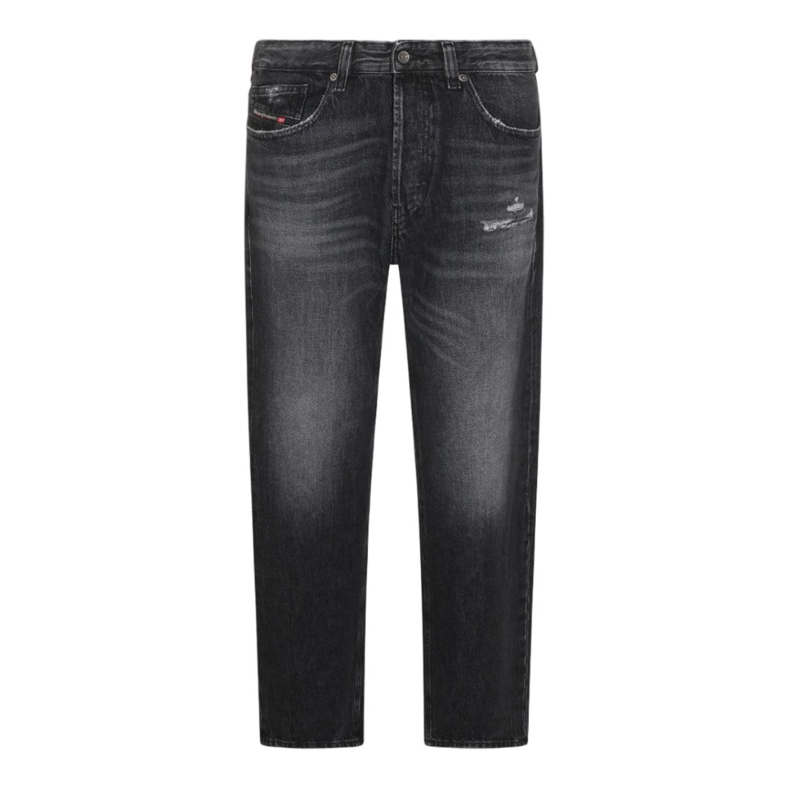 Diesel Straight Fit Distressed Black Jeans With Five-Pocket Design