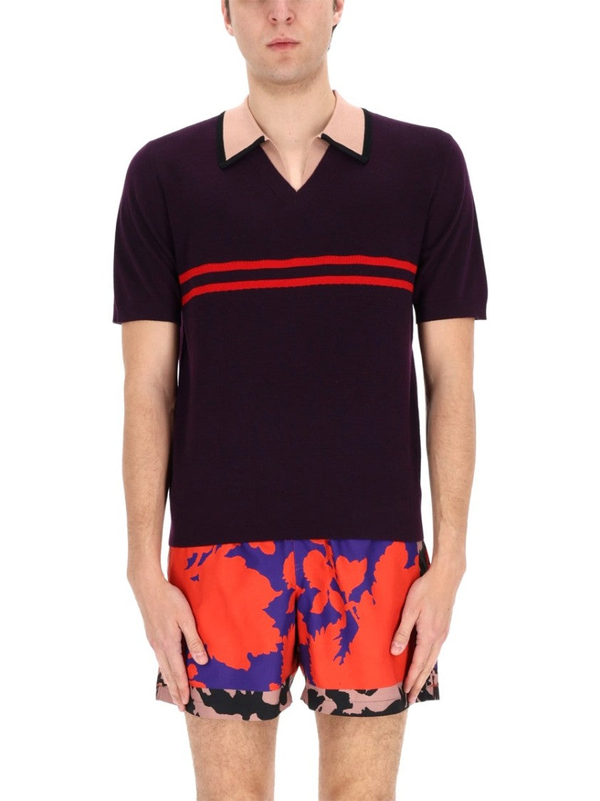 Dries Van Noten Molar Deep Purple Textured Polo Shirt