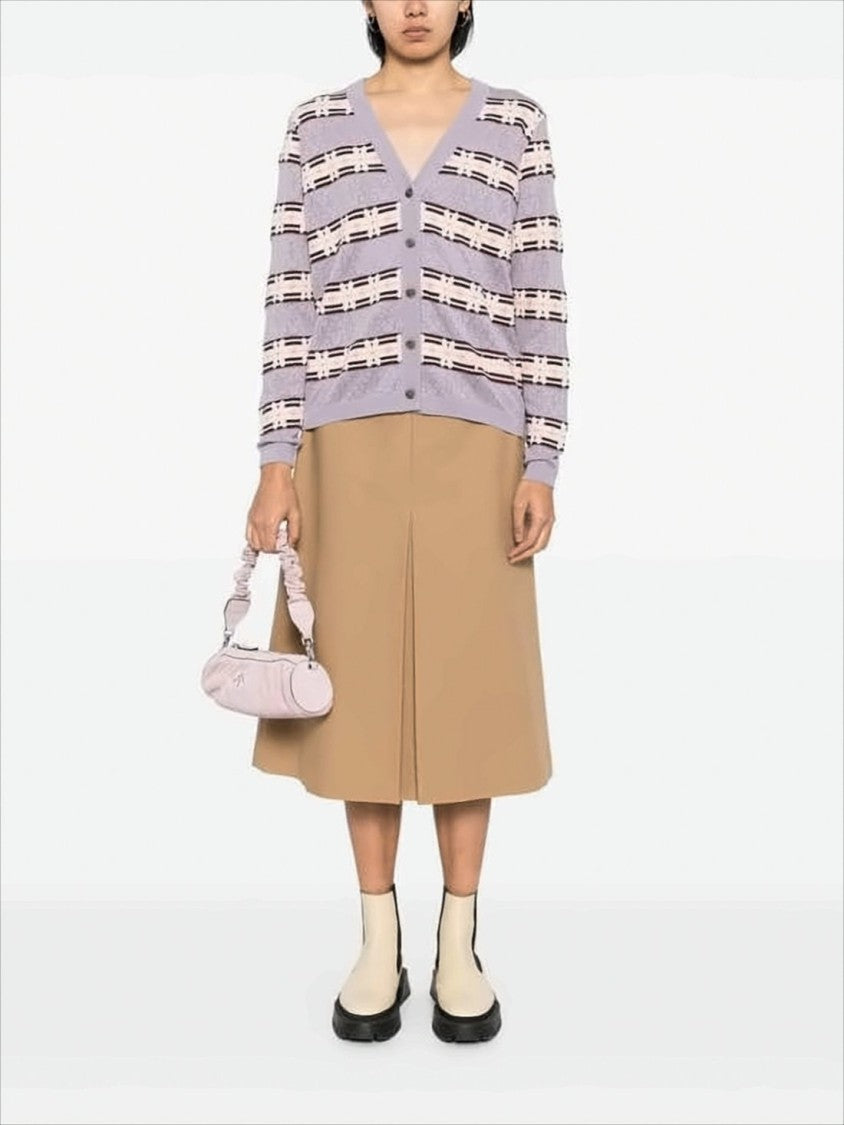 Maison Kitsuné Lilac Striped Textured Knit Cardigan With V-Neckline