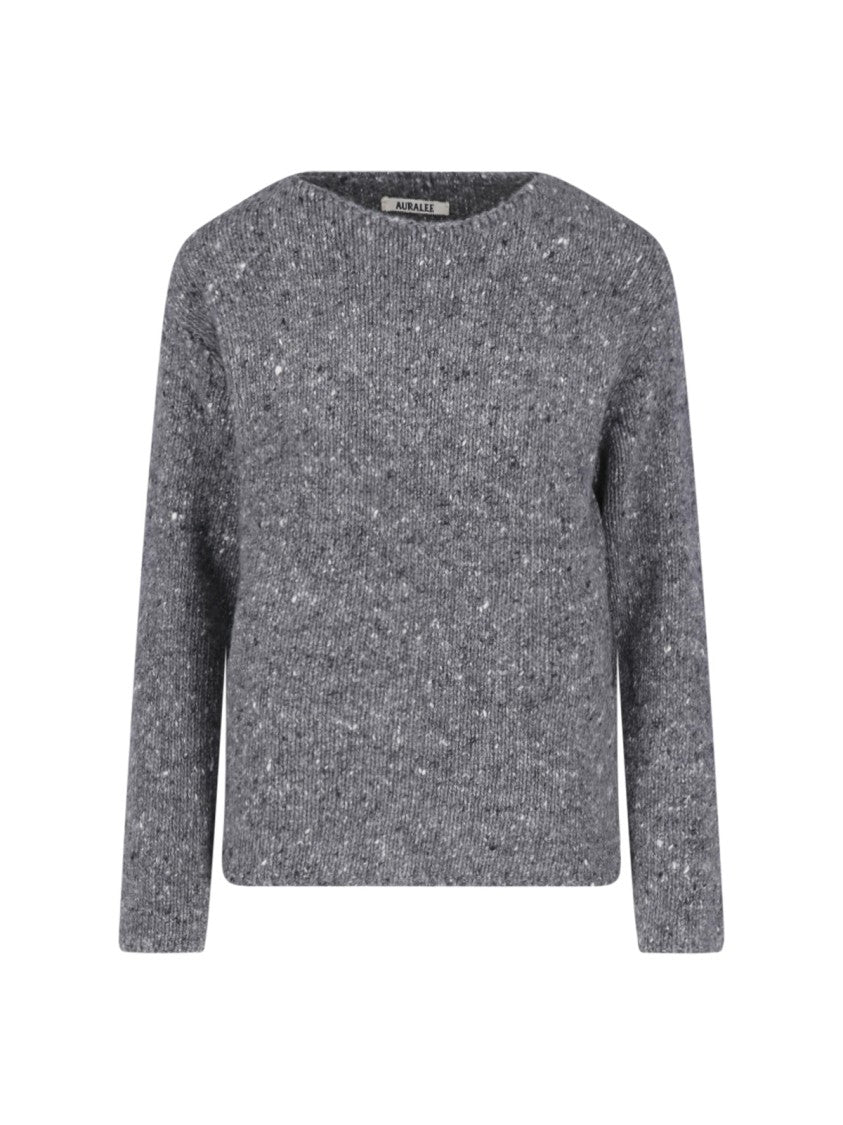 Auralee Grey Speckled Crewneck Wool Sweater