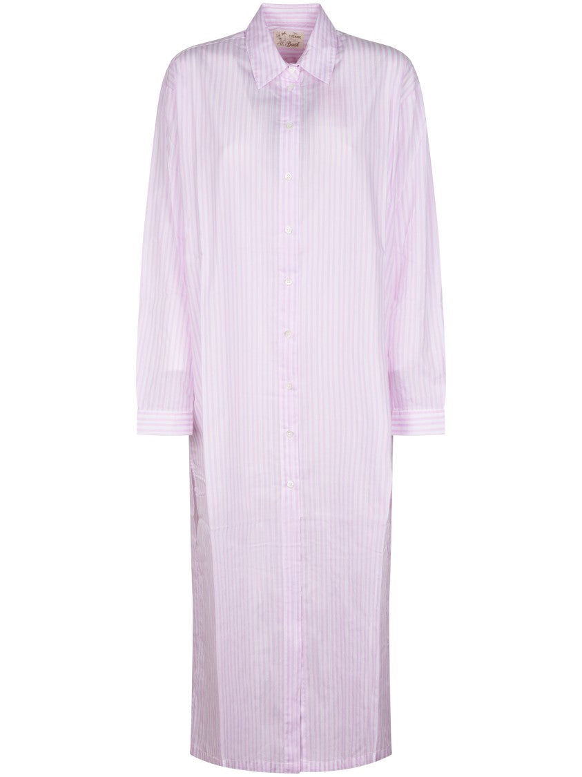 Mc2 Saint Barth Vertical Stripe Long Shirt With Embroidered Yoke
