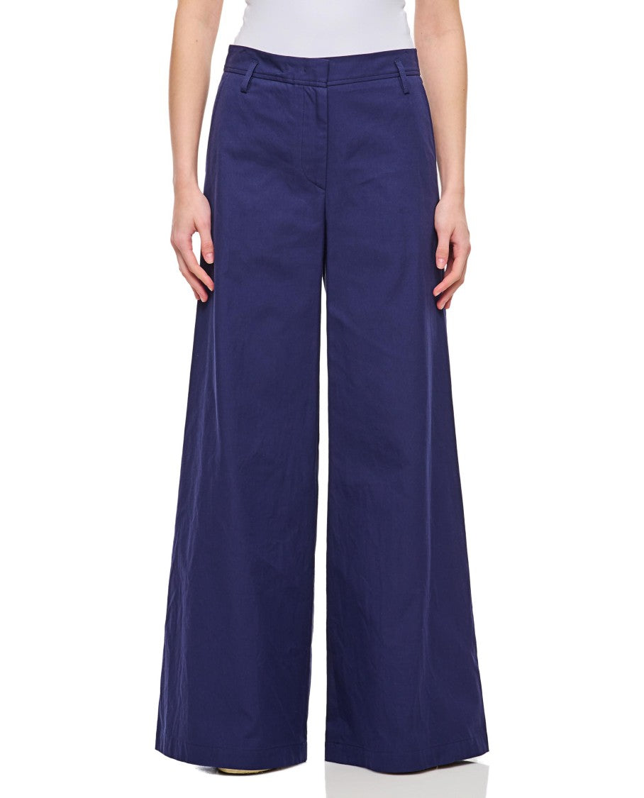 Alberto Biani Relaxed-Fit Blue Cotton Wide Trousers