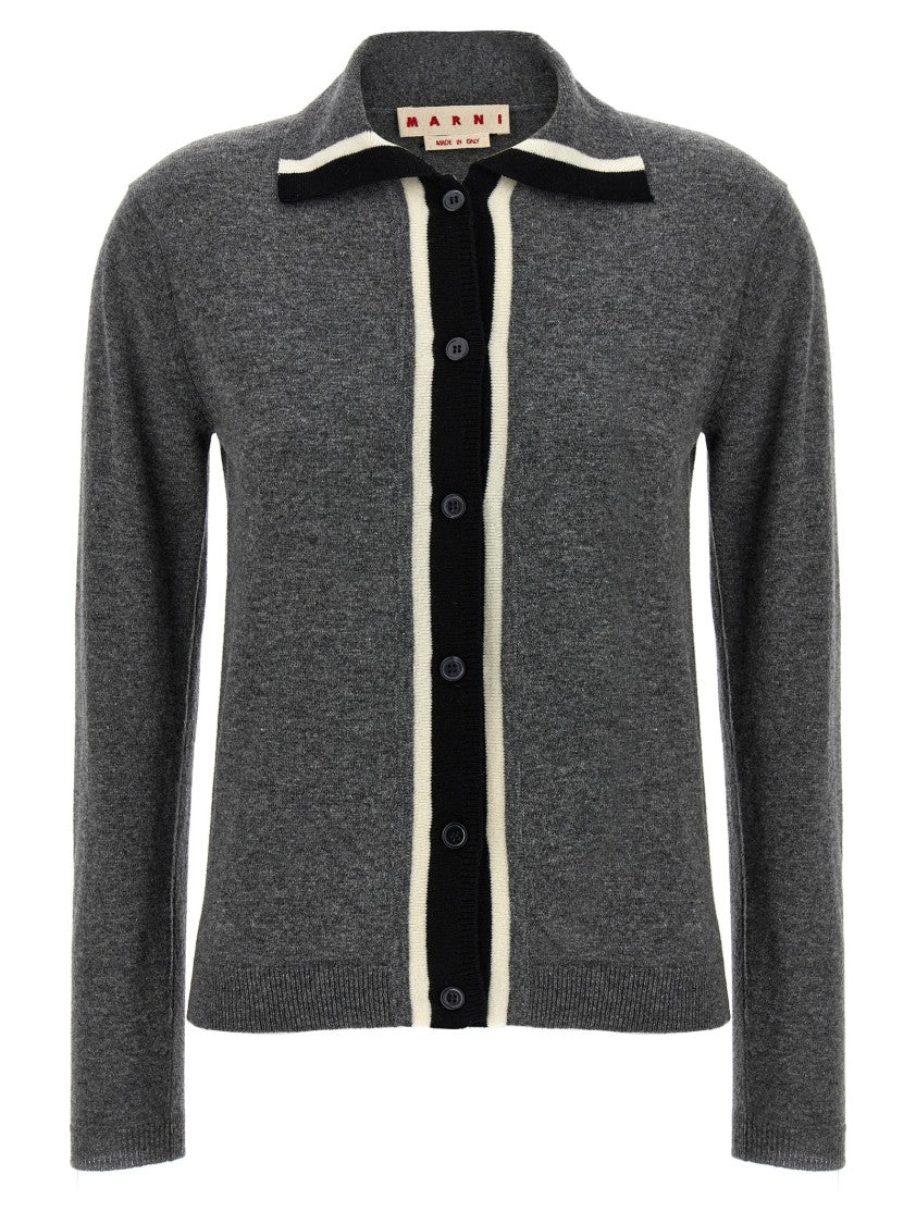 Marni Virgin Wool Cardigan With Contrasting Collar