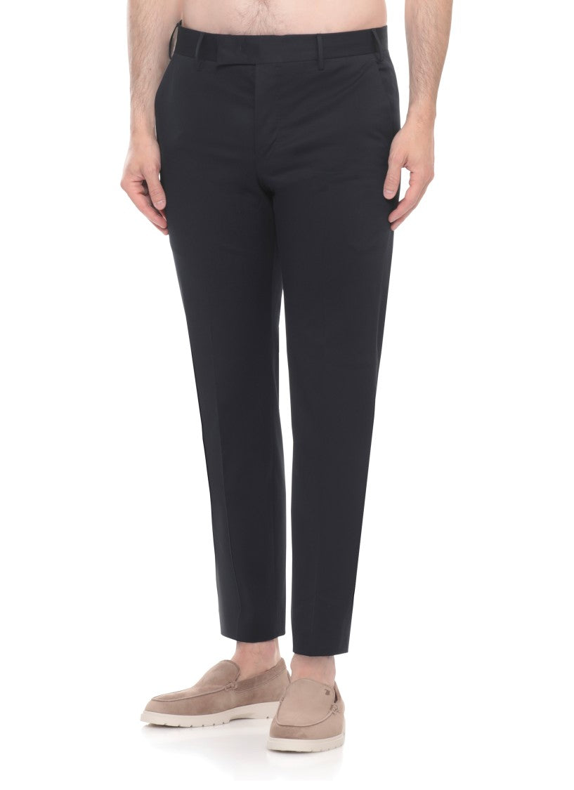 Pt Torino Blue Cotton Straight-Leg Pants