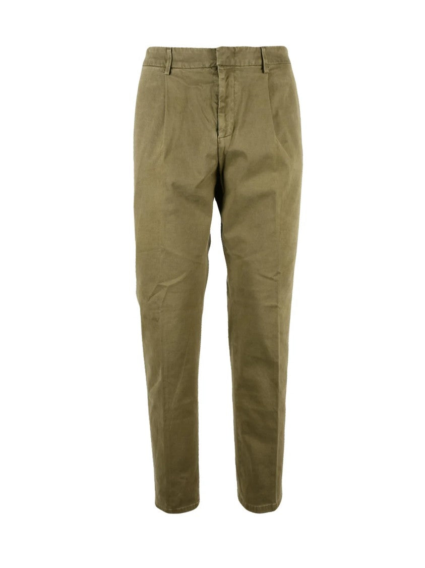 Dondup Military Green Ralp Pleated Tailored Stretch Cotton Trousers