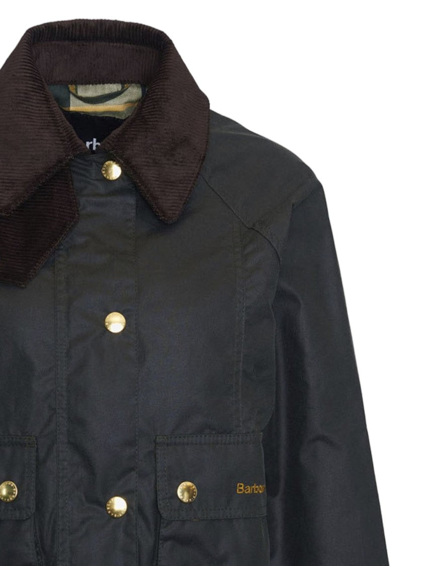 Barbour Army Green Waxed Cotton Corduroy Collar Jacket