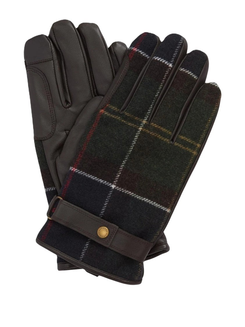 Barbour Leather-Plaid Secure Wrist Strap Leather Gloves