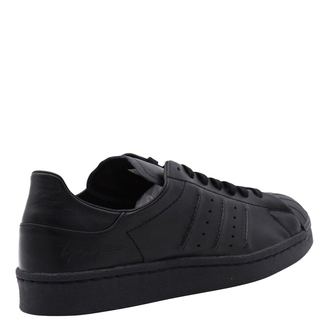 Y-3 Monochromatic Black Low-Top Sneakers With Perforated Stripes