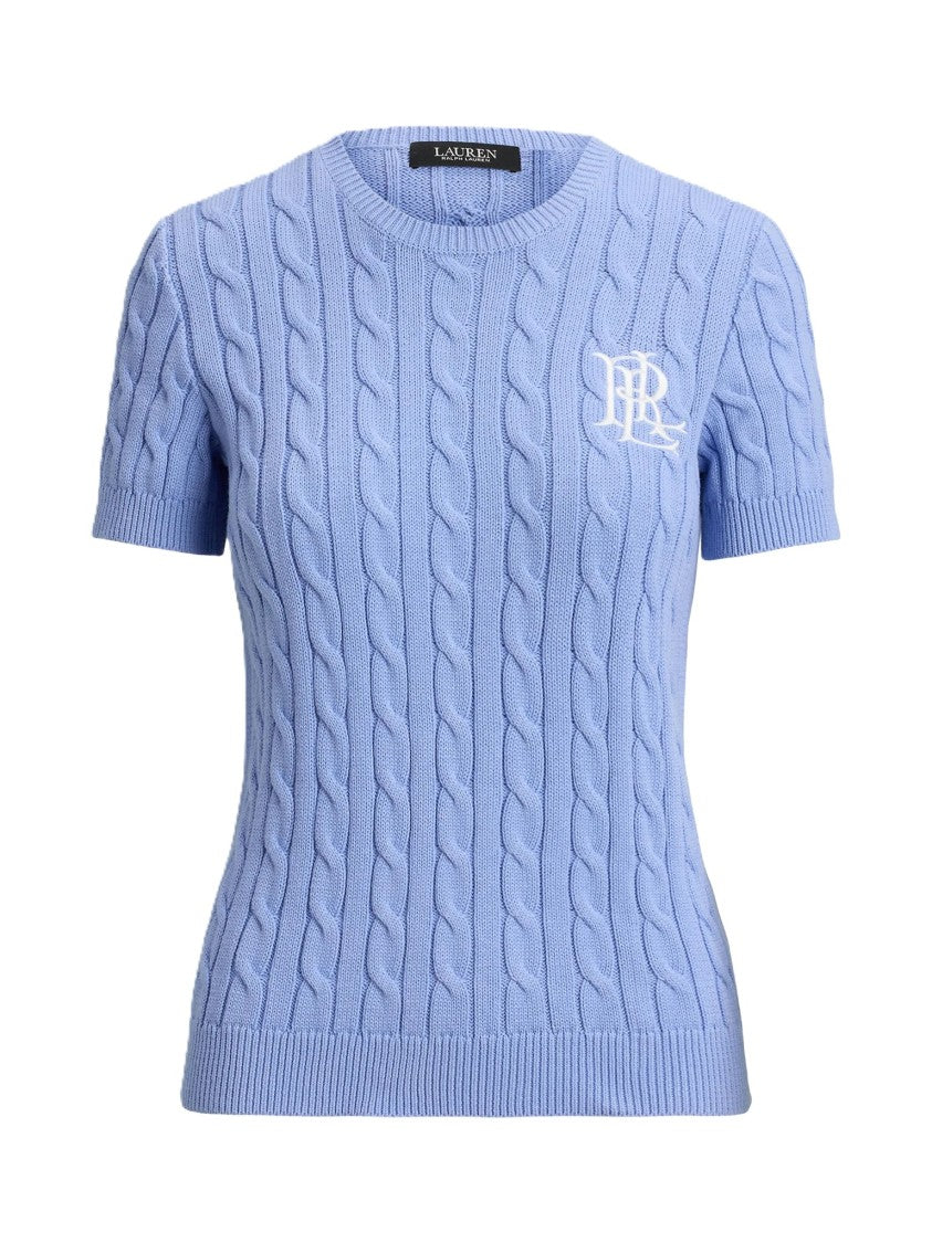 Lauren Ralph Lauren Light Blue Eyelah Linen Pullover Knit Top