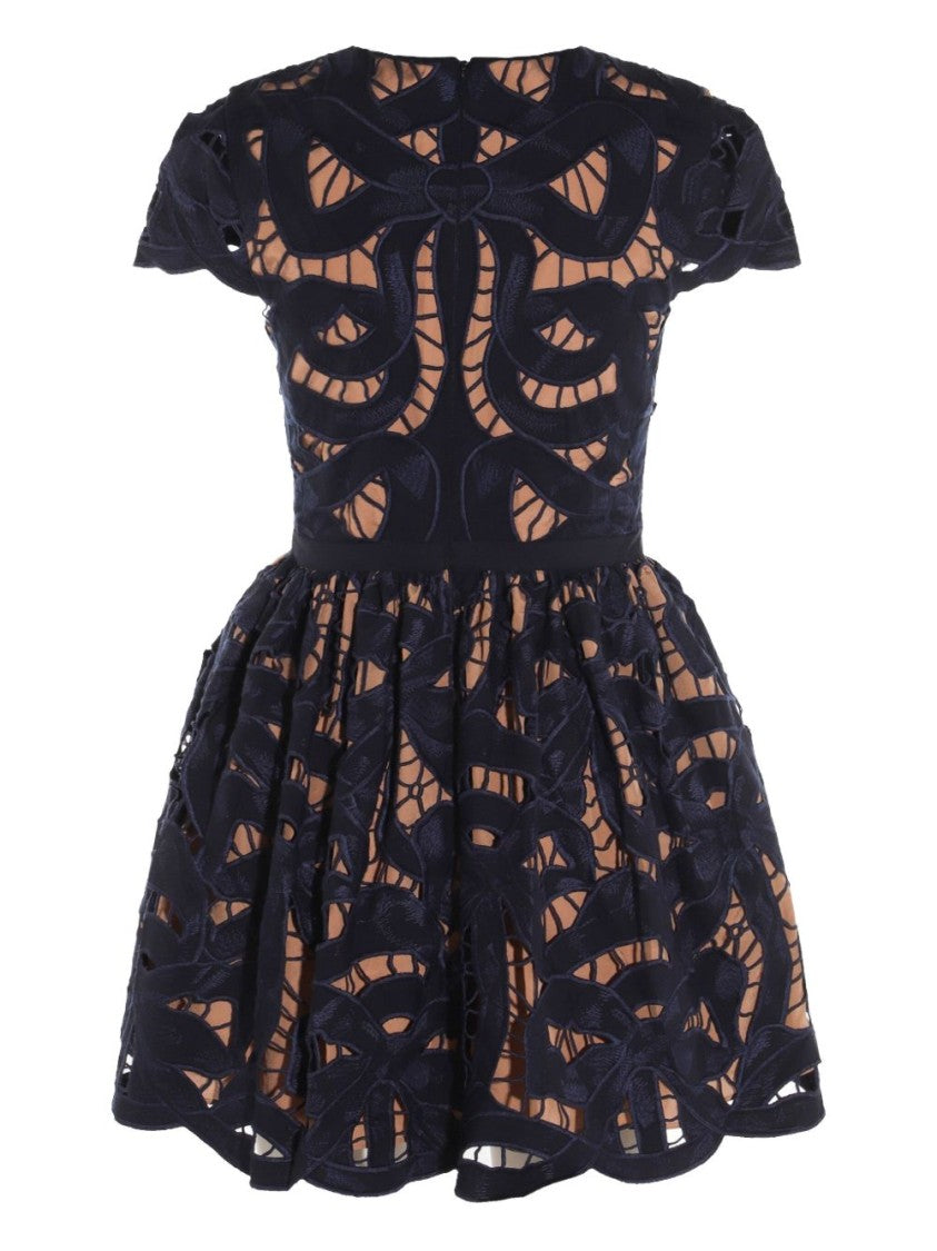 Self-Portrait Embroidered Bow Mini Dress