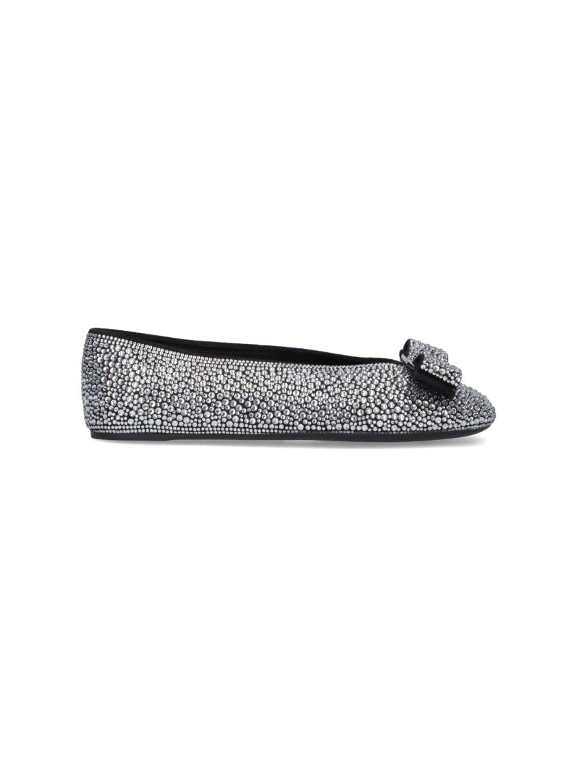 Ferragamo Studded Silver Flat Shoes