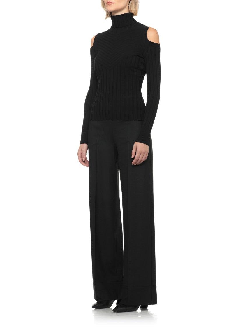 D. Exterior Black Cut-Out Ribbed Viscose Turtleneck Sweater