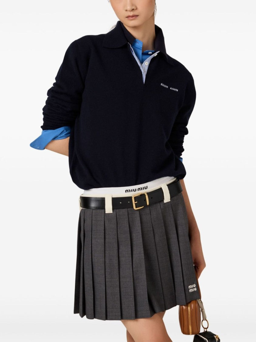 Miu Miu Black Long-Sleeve Half-Zip Polo Shirt