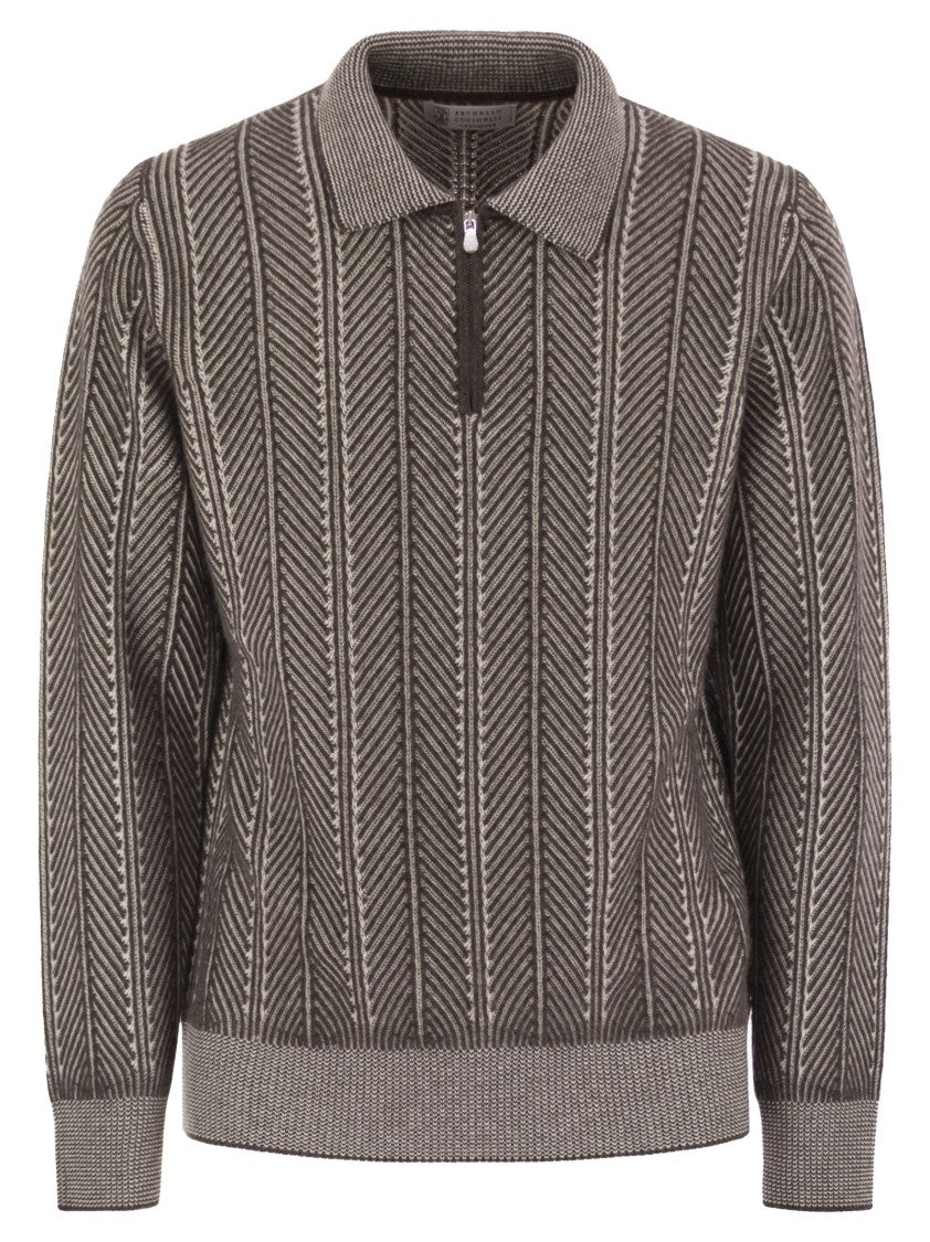 Brunello Cucinelli Vanisé Chevron Cashmere Sweater
