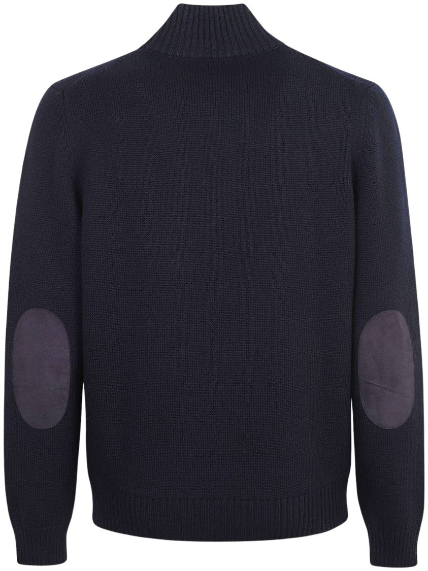 Fay Gancio High Collar Elbow-Patch Sweater