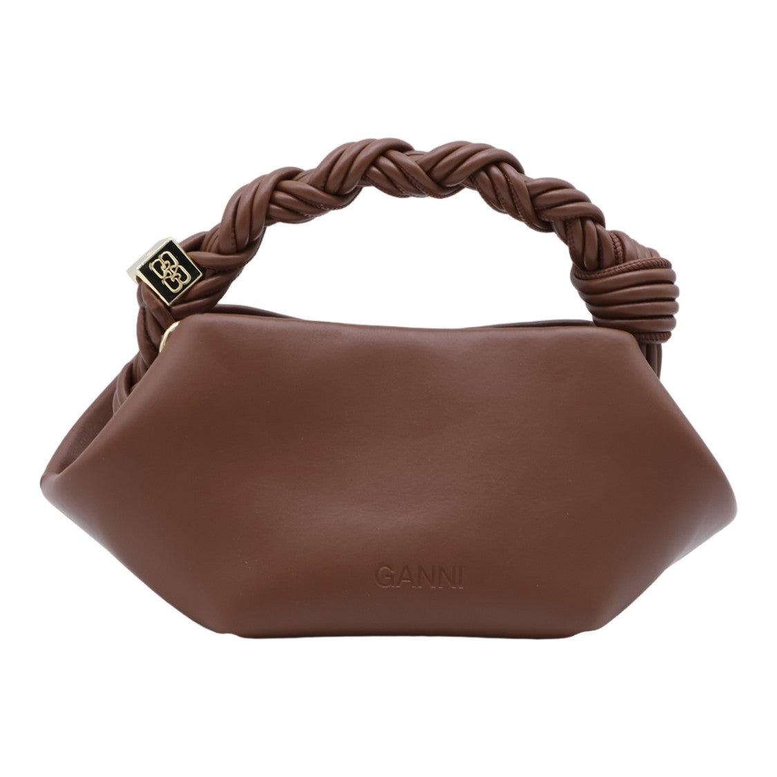 Ganni Geometric Shape Bag With Braided Handle And Gold Accents