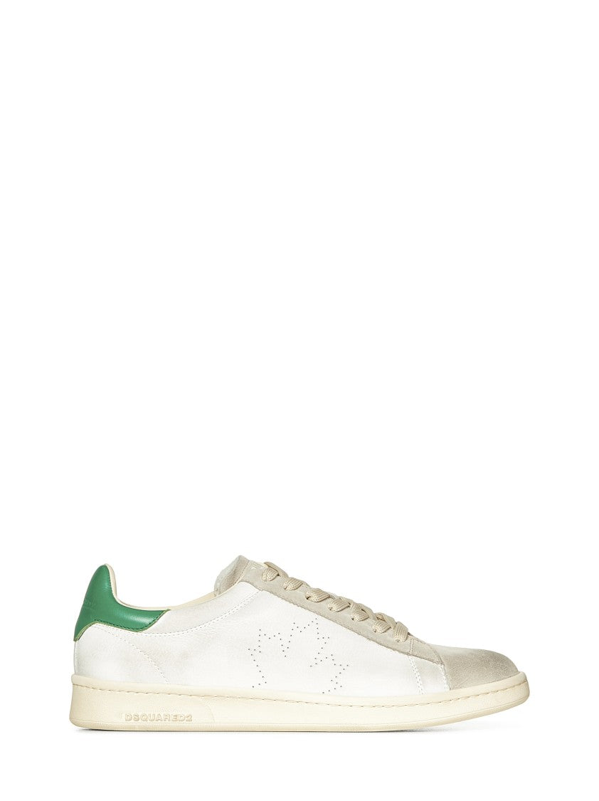 Dsquared2 Off-White Tumbled Leather Sneakers With Maple Leaf Detail