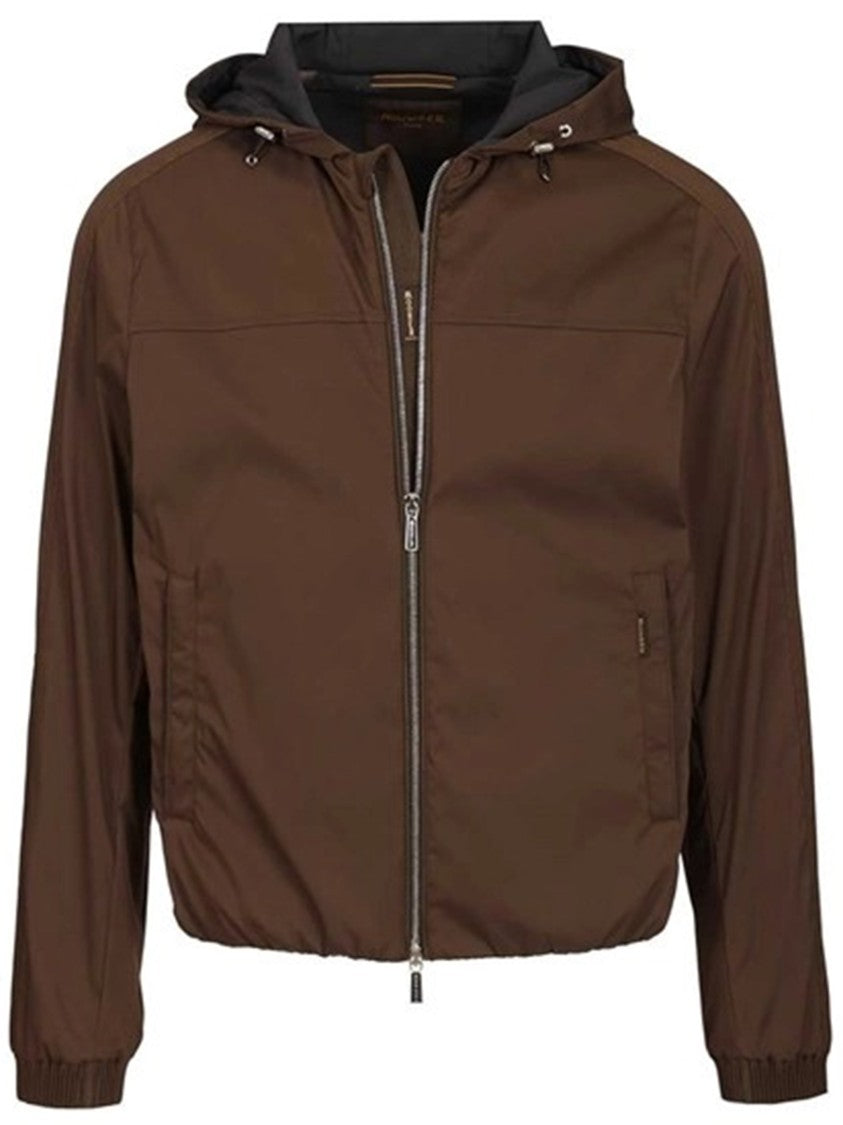 Moorer Brown Matte Finish Casual Jacket With Hood