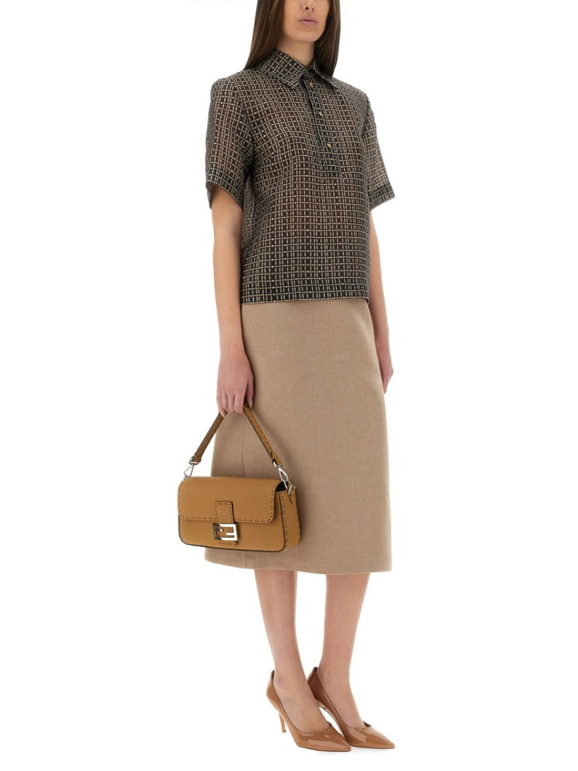 Fendi Waxed Linen Midi Skirt