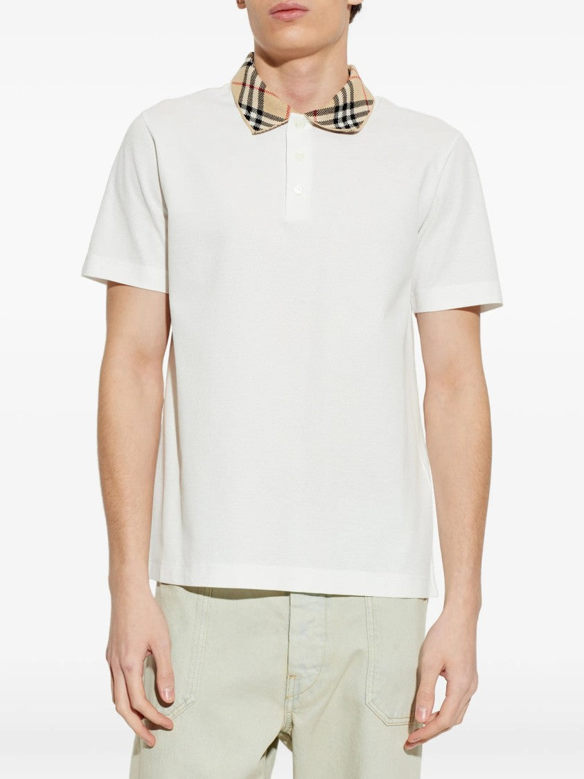 Burberry White Evan Cotton Plaid Collar Polo Shirt