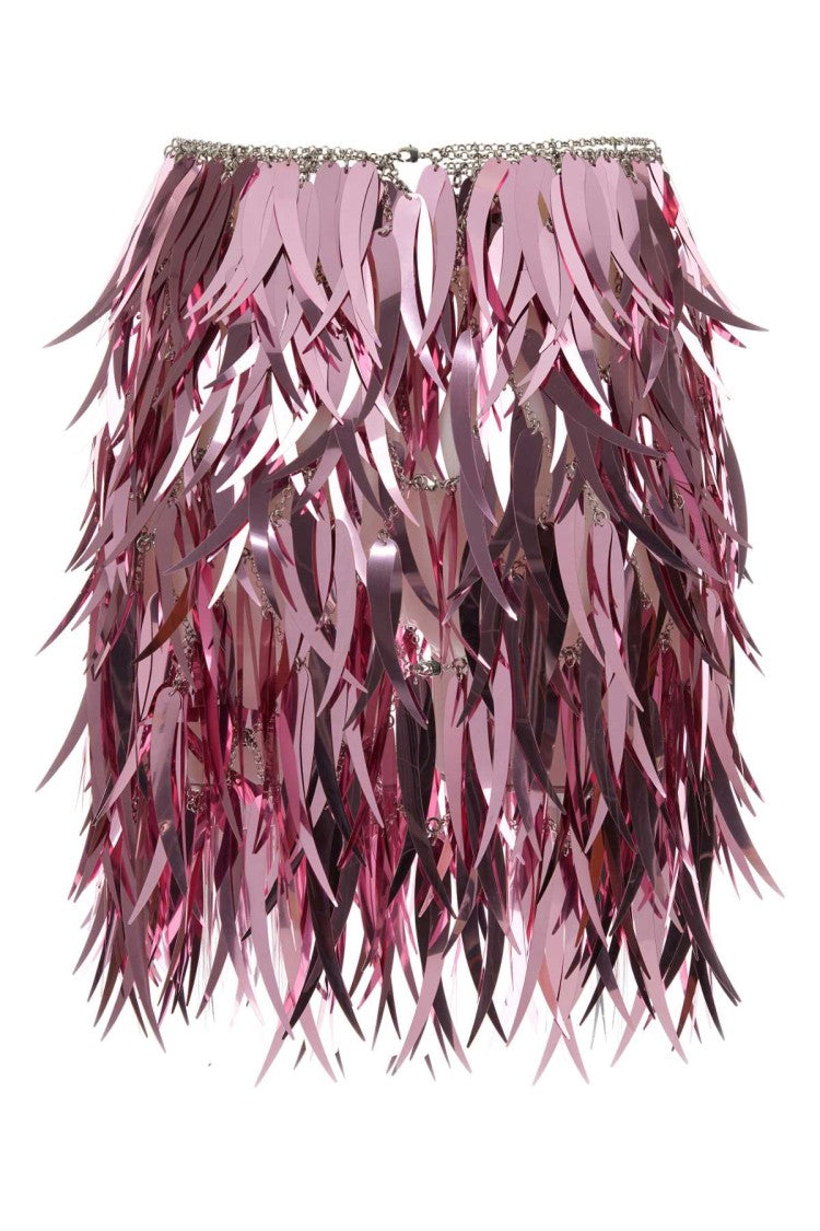 Paco Rabanne Pink Metallic Feathers Mini Skirt