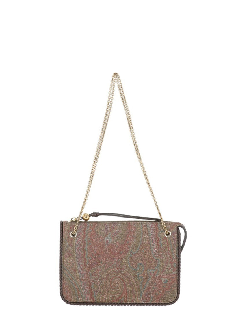 Etro Rectangular Paisley Fabric And Leather Shoulder Bag With Chain Strap