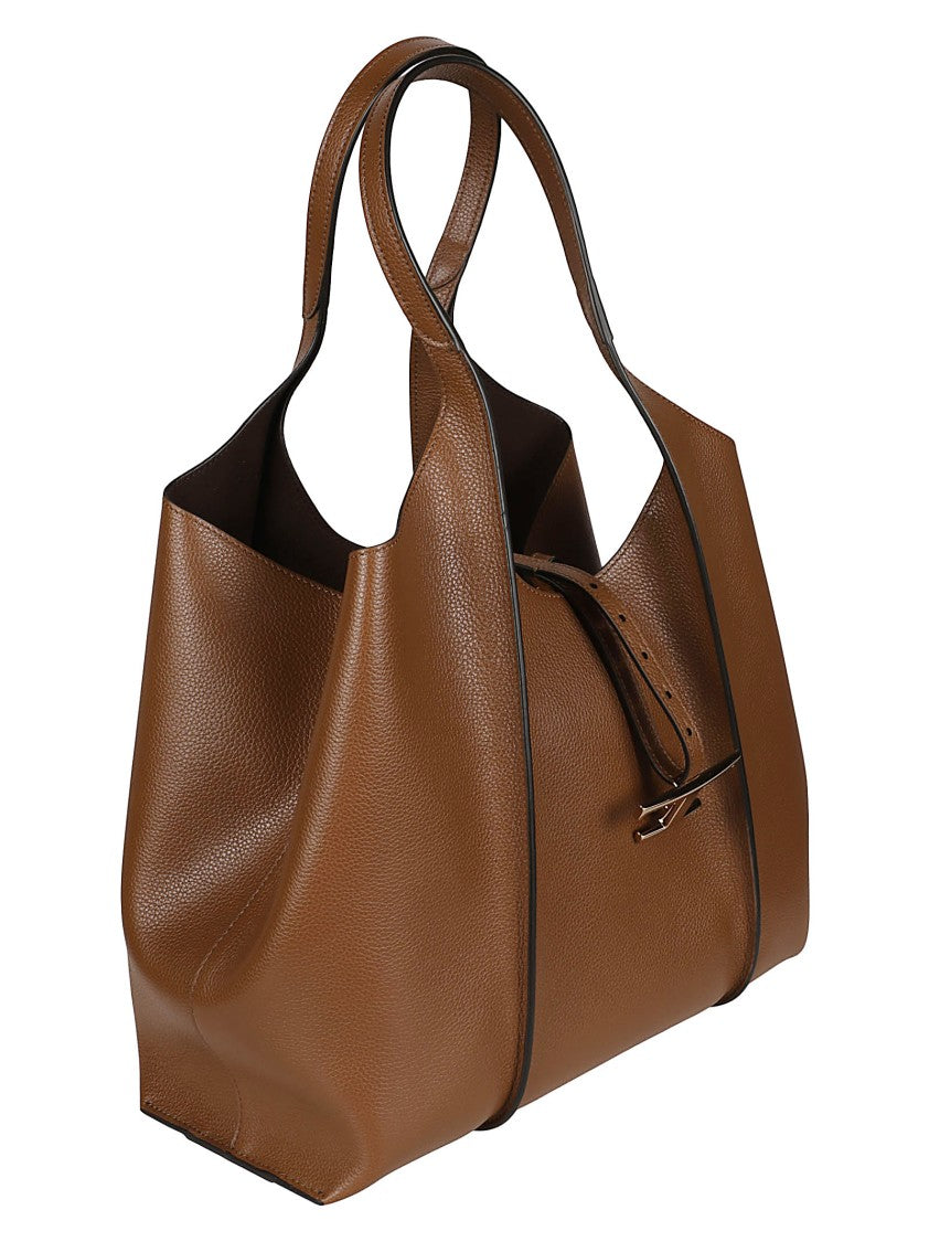 Tod's Medium Shopping Bag In Textured Calf Leather With T-Clasp