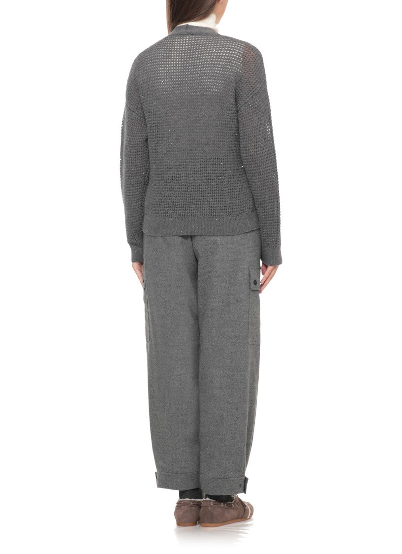 Peserico Grey Perforated Sequin Cardigan