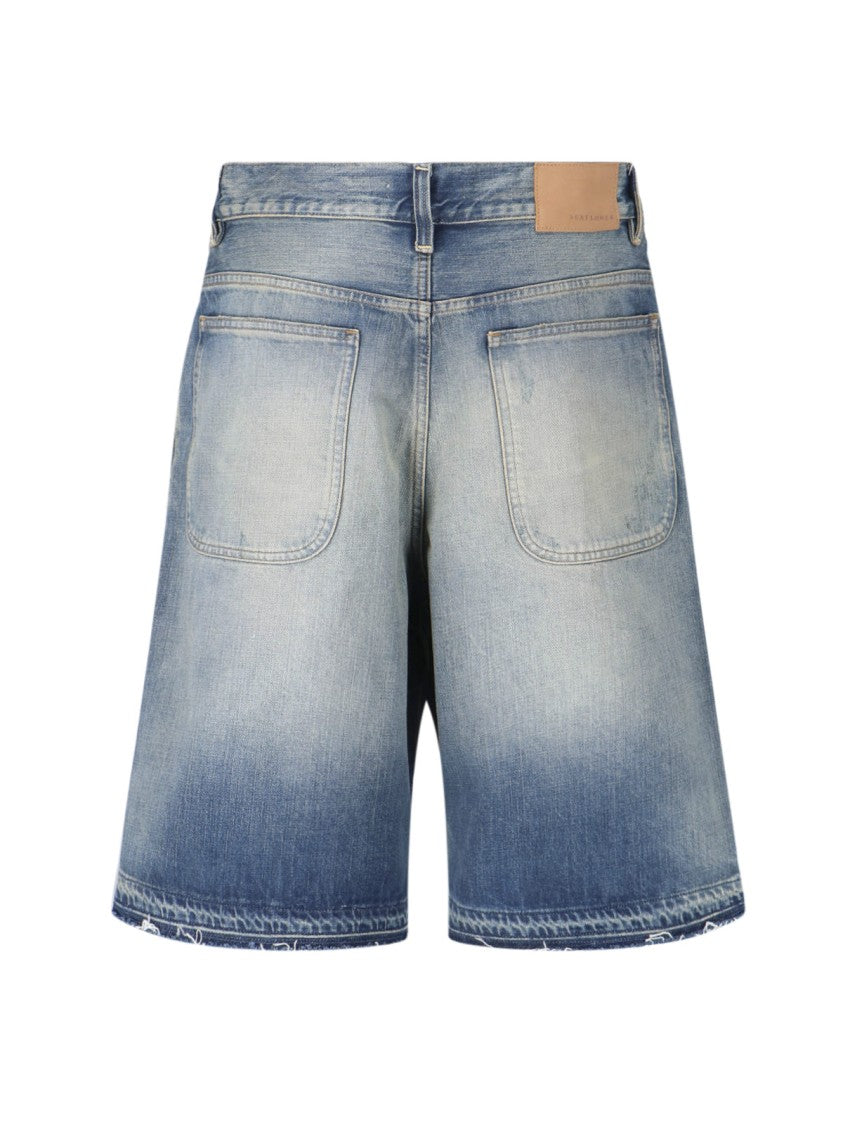 Sunflower Blue Super Wide Distressed Denim Shorts