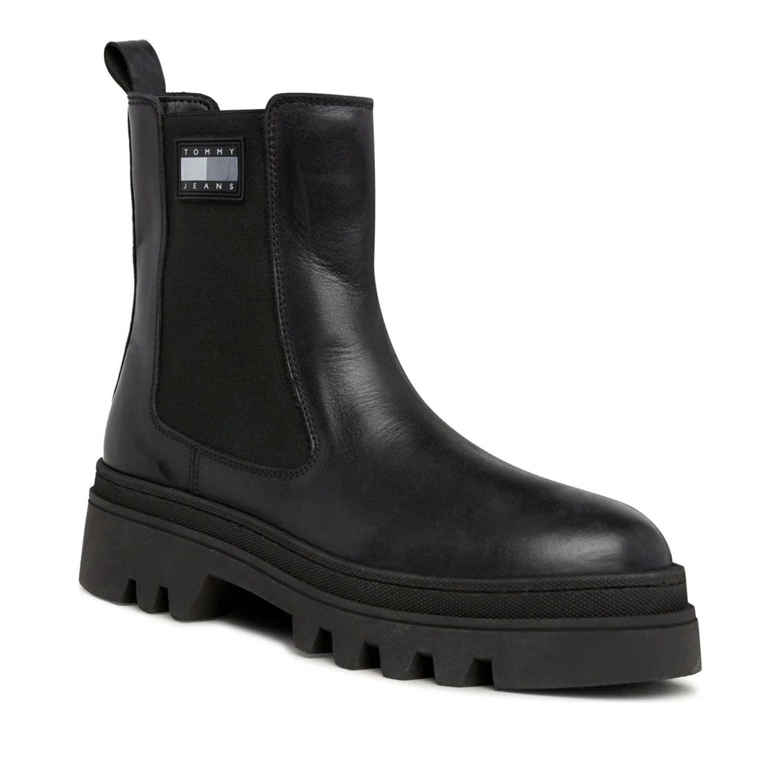 Tommy Jeans Black Smooth Leather Chunky Sole Chelsea Boots