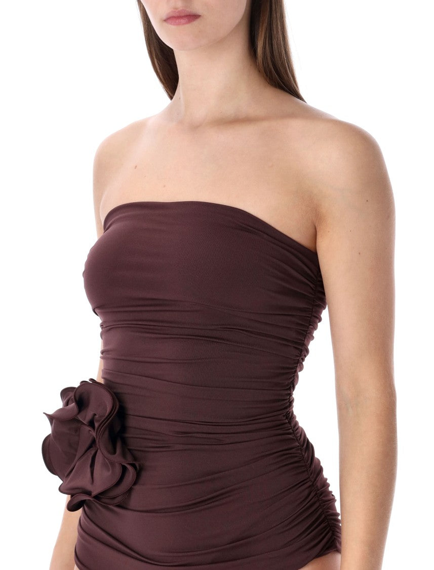 Magda Butrym Strapless Draped Floral Swimsuit One