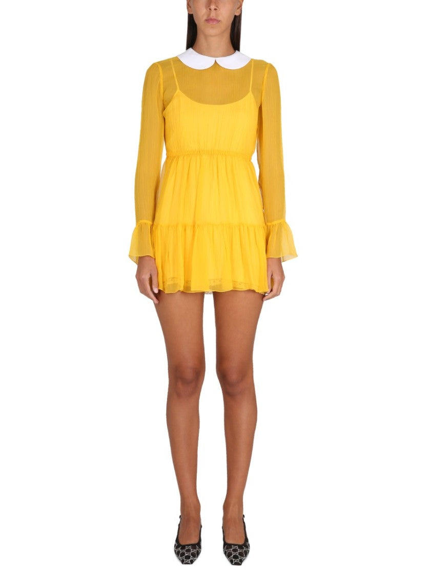 Gucci Silk Mini Dress With Poplin Collar