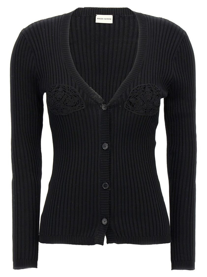 Magda Butrym Ribbed Cotton Cardigan With Macramé Detail
