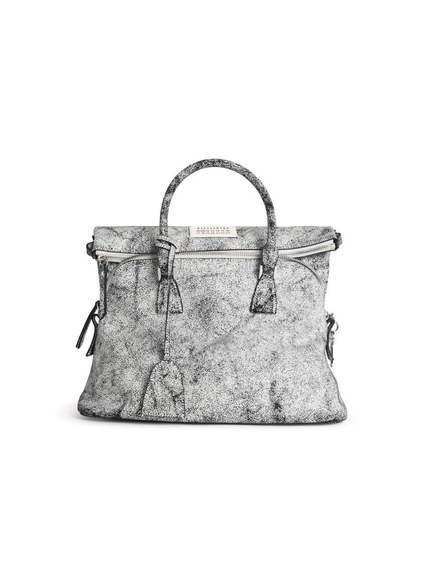 Maison Margiela '5Ac' Black And White Cracked Leather Bag