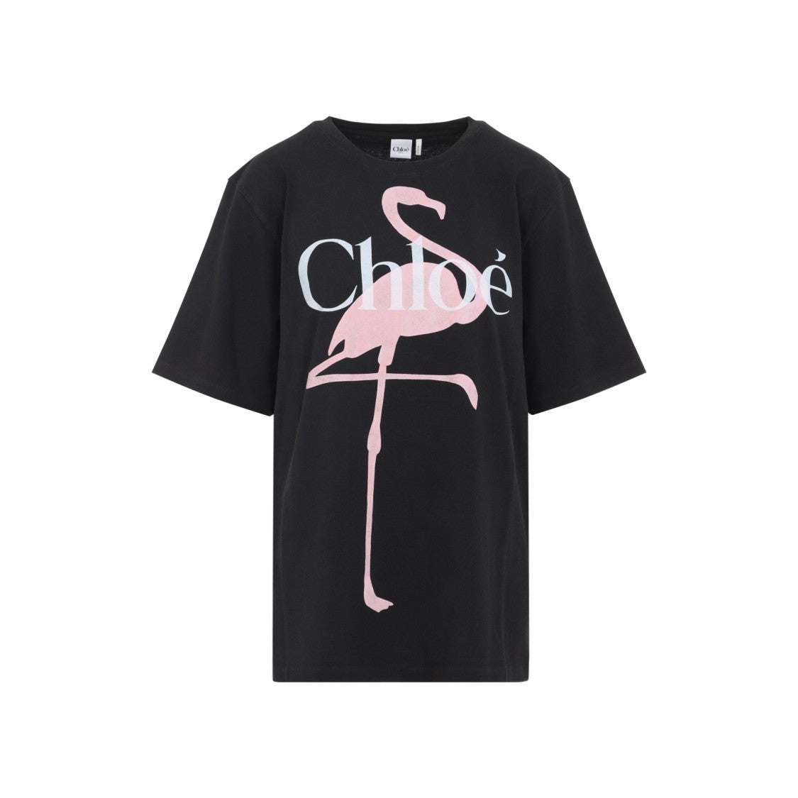 Chloé Graphic Black T-Shirt With Flamingo Print