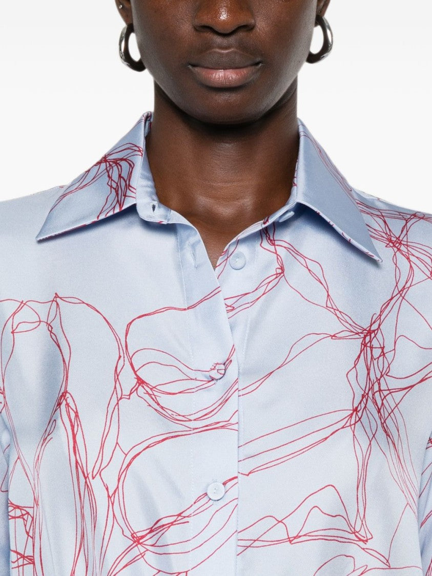 Fabiana Filippi Light Blue Silk Abstract Floral Shirt