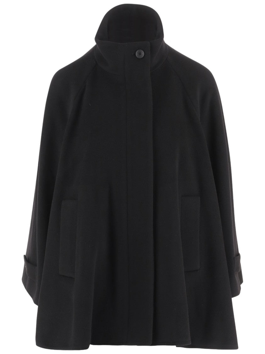 Tagliatore Black Wool Cape With High Collar