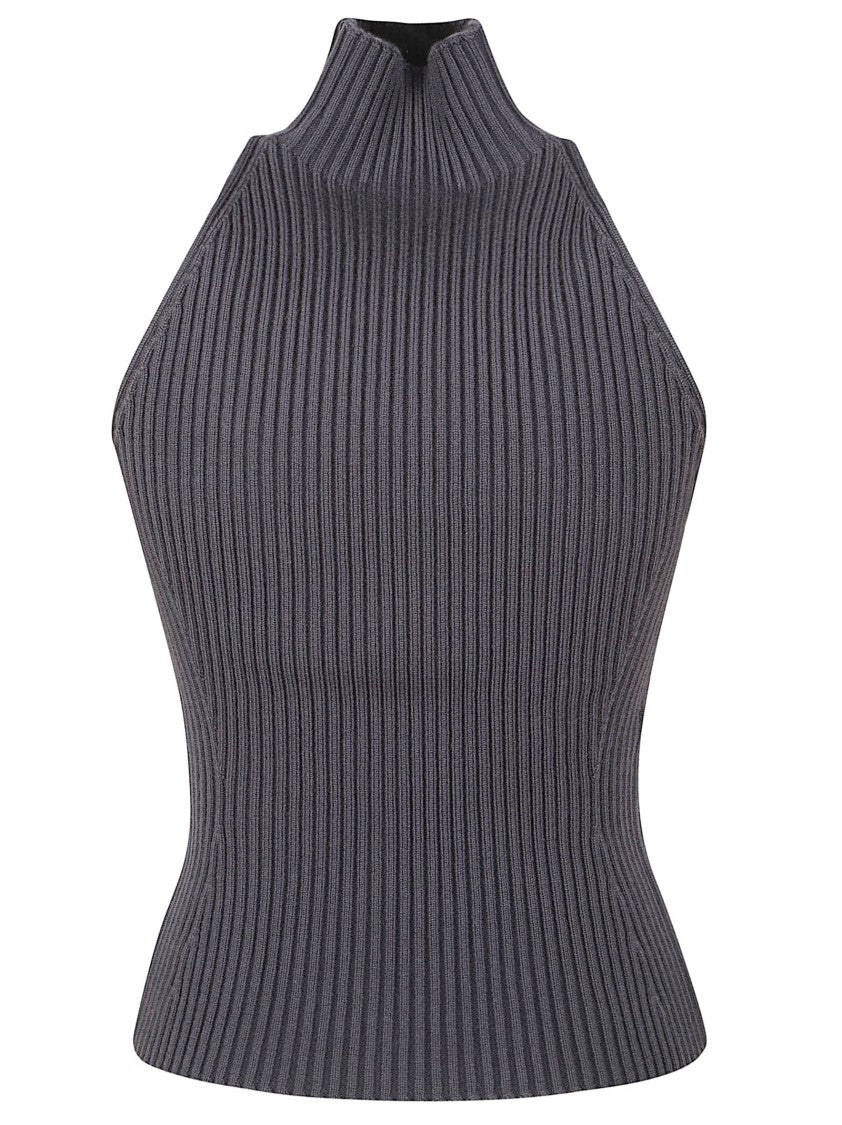 Alaïa Fitted Sleeveless Top With High Neckline And Ribbed Texture