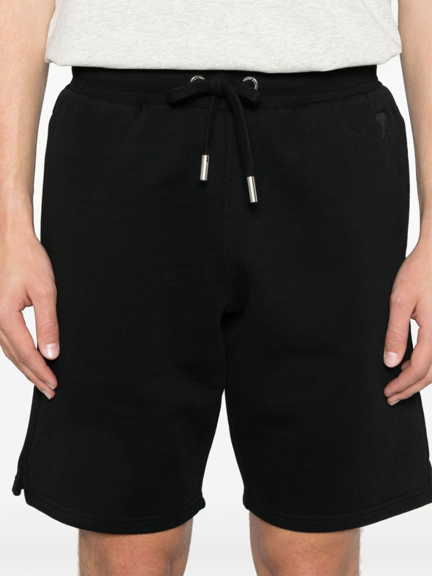 Ami Black De Coeur-Embroidered Shorts