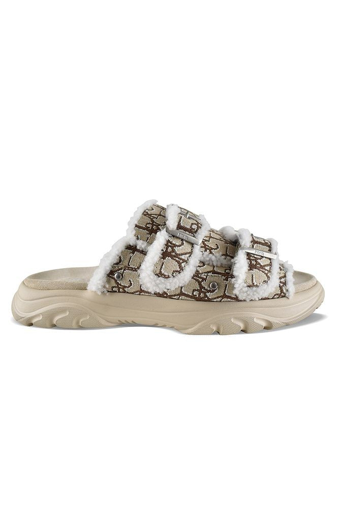 Dior Beige Canvas Sandals With White Shearling