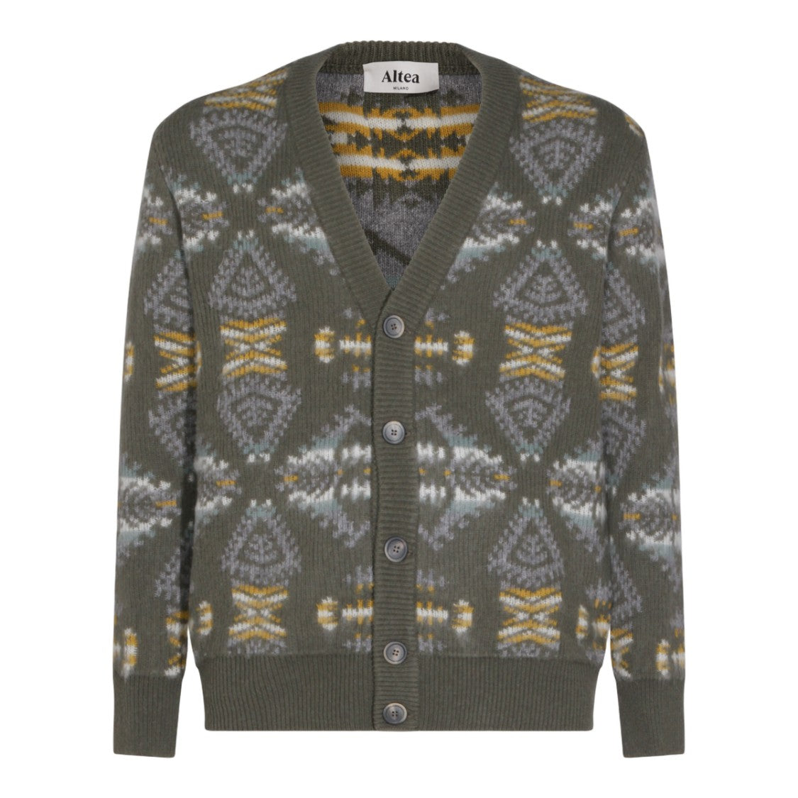 Altea Geometric Patterned Knitted Cardigan With V-Neckline